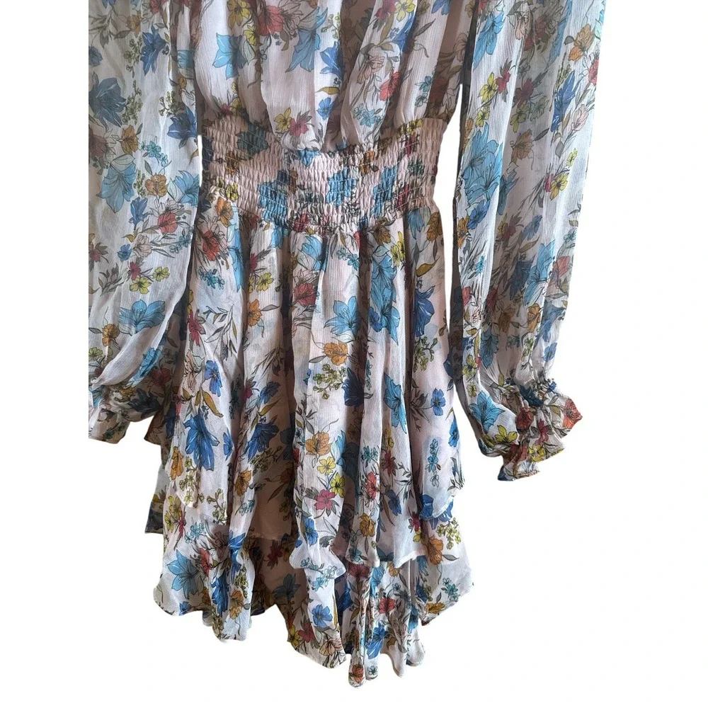 Gilner Farrar Pink Floral Mini Dress Off The Shoulder Ruffled Neckline Size XS‎